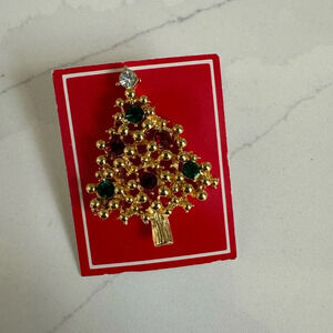 Vintage Christmas Tree Pin Rhinestone Brooch Pin back sparkling crystals